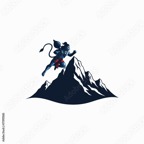 Mythical Monkey God Hanuman Leaping Over Majestic Mountain Peak