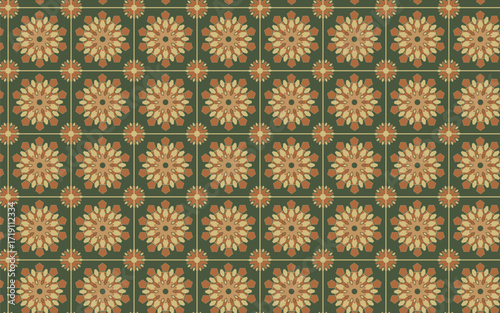 Decorative Seamless Pattern flowers green and orange color, vintage seamless pattern, seamless pattern with floral pattern.