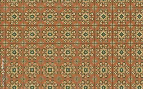 Decorative Seamless Pattern flowers green and orange color, vintage seamless pattern, seamless pattern with floral pattern.