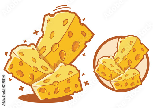 Cartoon Cheese Slices and Blocks Vector Illustration