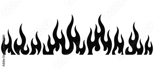 Bold black flames silhouette graphic design element on white background