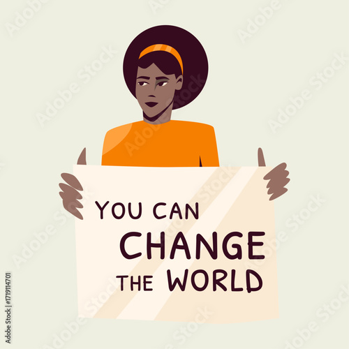 Illustration of an empowered woman holding a protest sign for change