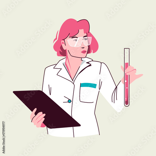 Scientist in a Lab Coat Holding a Test Tube and Clipboard