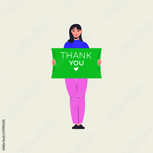 Woman Holding a 'Thank You' Sign Expressing Gratitude and Appreciation