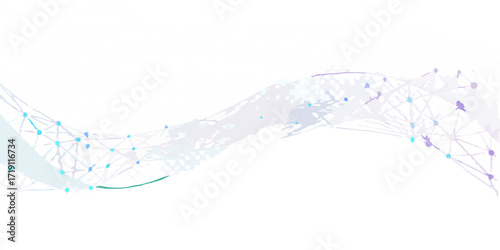 Abstract network of glowing nodes and lines flowing through a digital grid structure