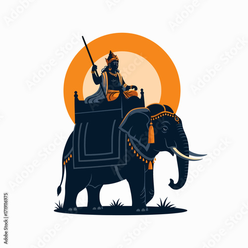Majestic Elephant Carrying Royal Rider Under Golden Sun Icon