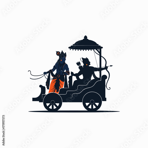 Ancient Chariot Scene with Divine Figures and Warrior