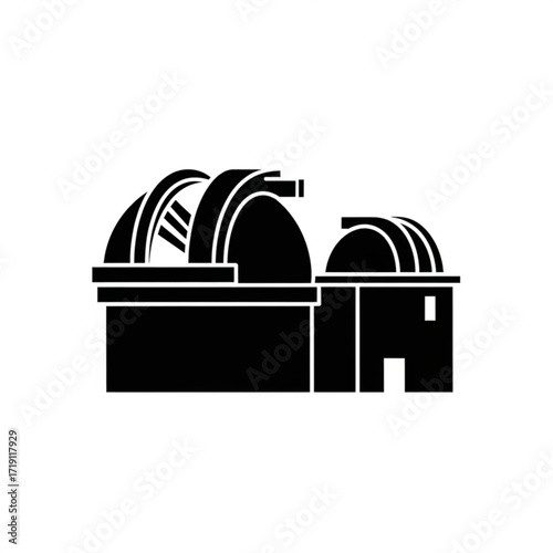 Observatory building silhouette isolated on white background