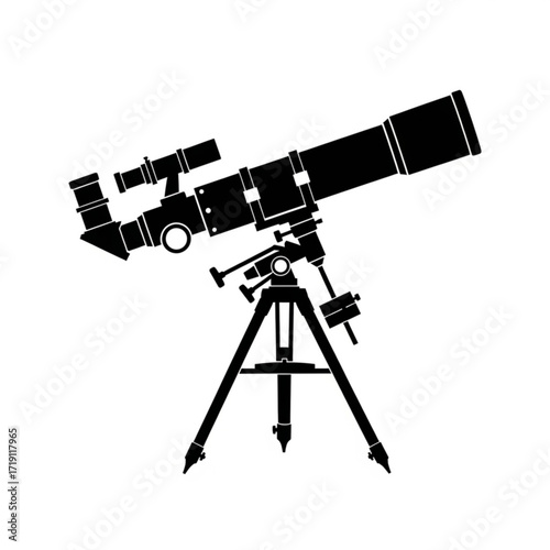Telescope on tripod silhouette isolated on white background