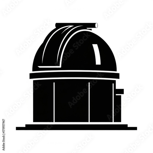 Observatory dome silhouette isolated on white background