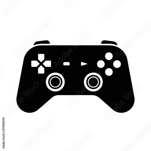 Black video game controller silhouette isolated on white background