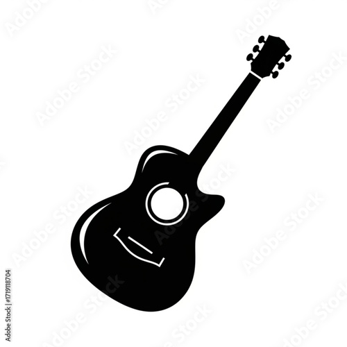 Acoustic guitar silhouette isolated on white background