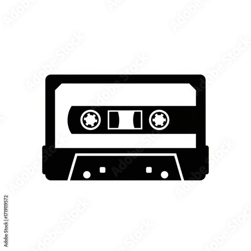 Retro cassette tape silhouette isolated on white background