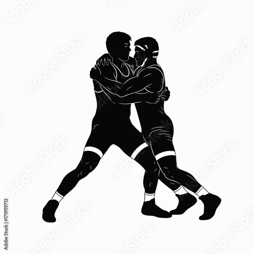 Two Wrestlers Locked in a Fierce Grappling Match on the Mat