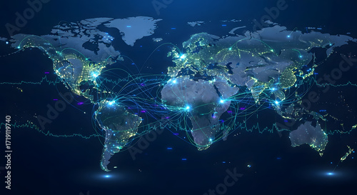 World Connectivity Global Network Technology Lines Map
