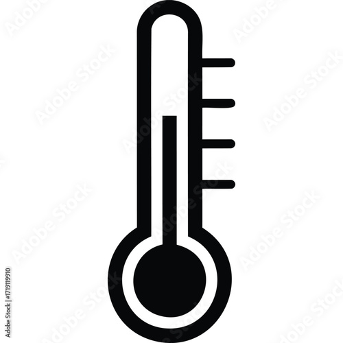 A simple black and white illustration of a thermometer showing a moderate temperature reading on a white background silhouette