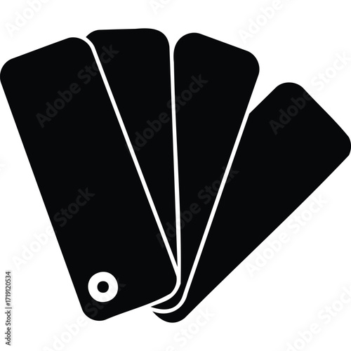 A simplistic black and white illustration of a color swatch fan with varied rectangle sizes shown silhouette