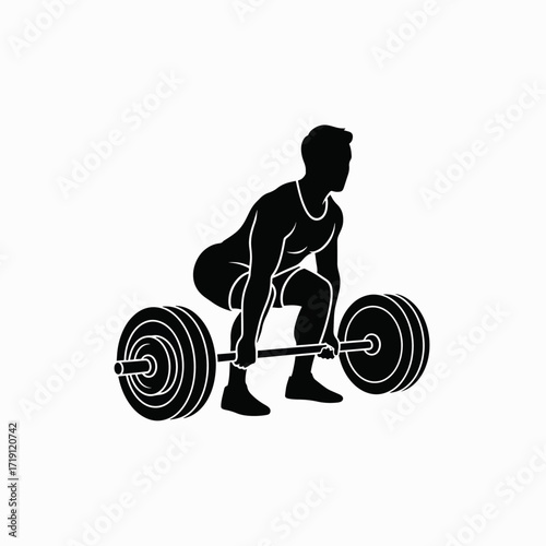 Silhouette of a man performing a deadlift exercise with a barbell demonstrating strength training and weightlifting