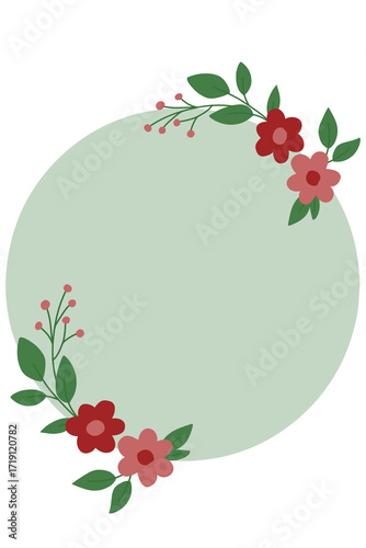 Green Circle Frame with Floral Corner Decoration