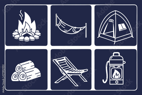 Travel and vacation icons vector set with summer holiday symbols illustration