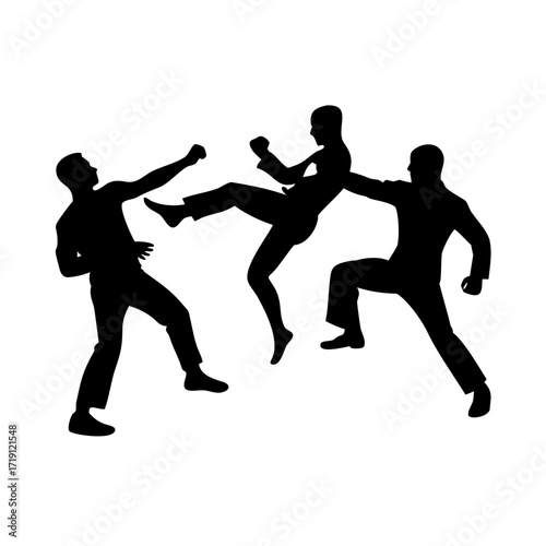 silhouette men karate fight taekwondo vector
