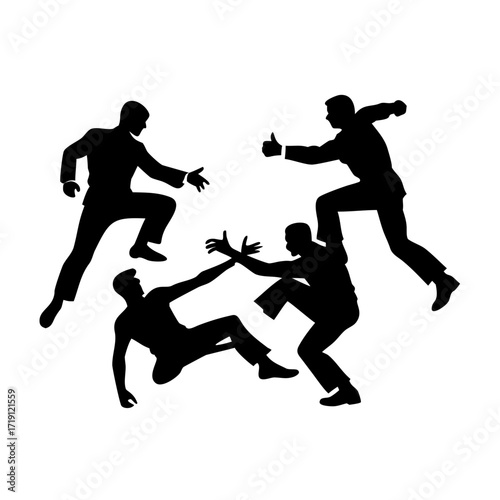 silhouette men karate fight taekwondo vector
