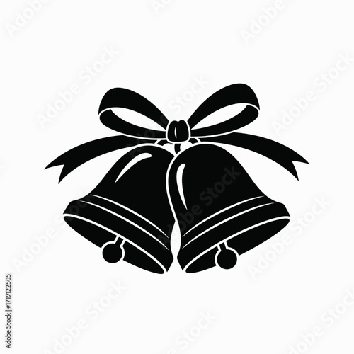 Decorative Silhouette of Two Wedding Bells Tied Together with a Bow