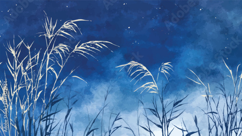 A serene night sky filled with stars, framed by bamboo leaves, creating a tranquil atmosphere