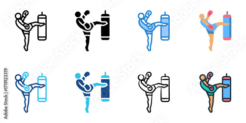 Kickboxing icon set multiple style collection 
