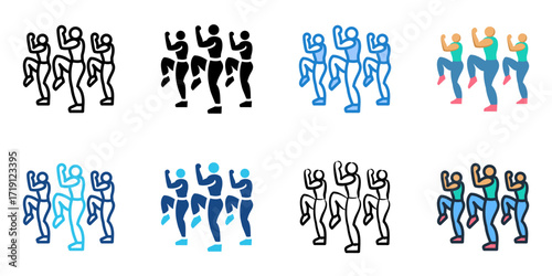 Aerobics icon set multiple style collection 
