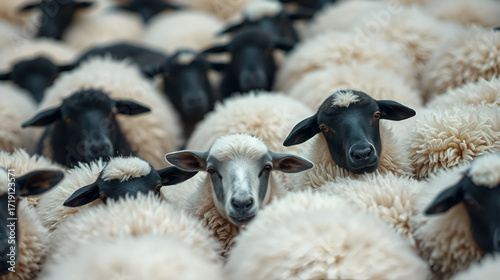 The black sheep hiding among the whites. The proverbial sheep. The concept of cunning, hiding, impersonating someone