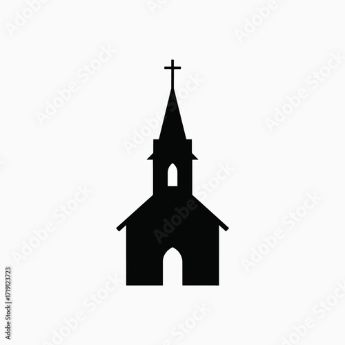Religious Building Silhouette With Steeple And Cross Symbolizing Faith And Spirituality