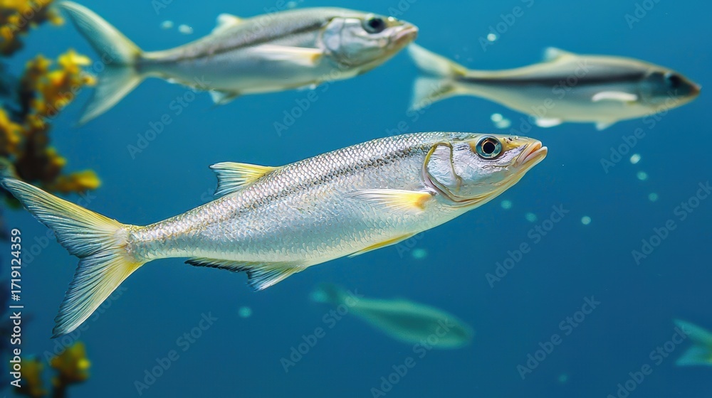 Naklejka premium Tropical fish swimming in blue ocean