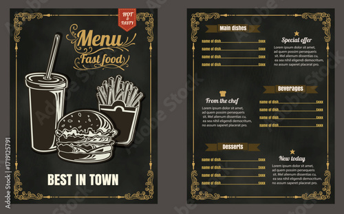 Restaurant Fast Foods menu on chalkboard vector format eps10