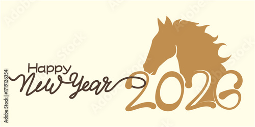 Wallpaper Mural  Happy new year 2026 illustration. New year illustration decoration with 2026 zodiac. The Horse year celebration banner. Vector illustration. Torontodigital.ca