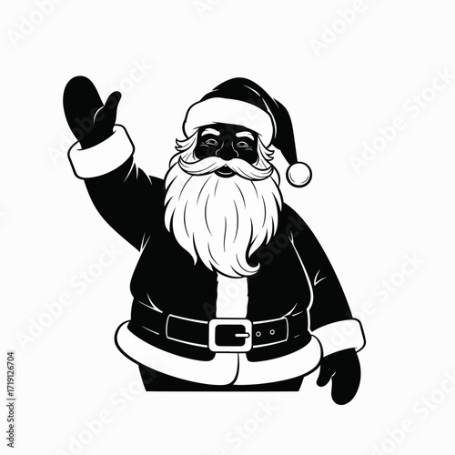 Jolly Santa Claus Waving Hello with a Big White Beard