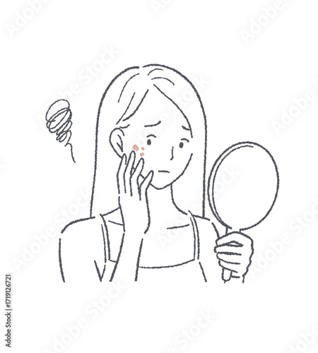 肌荒れに悩む女性のイラスト素材