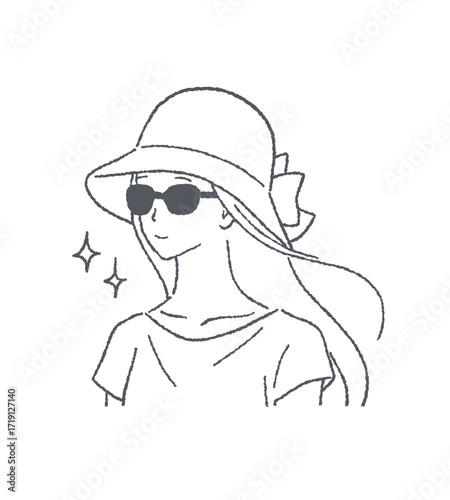帽子をかぶってサングラスをかけた女性のイラスト素材