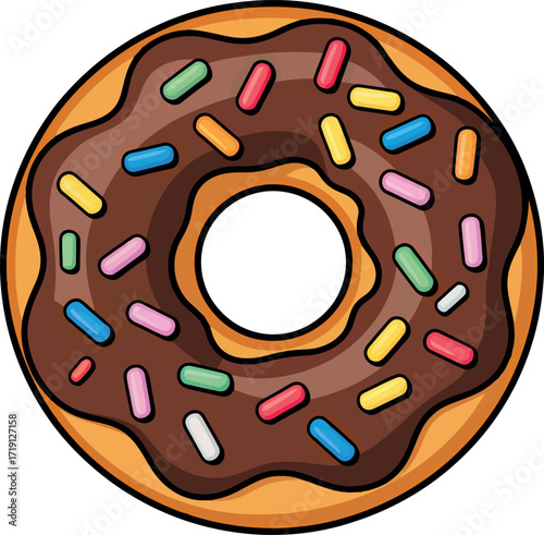 Chocolate frosted donut with colorful sprinkles sweet treat vector