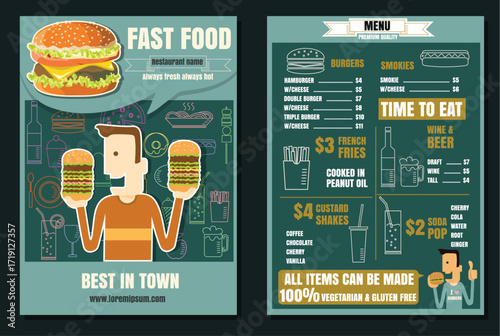 Brochure or poster Restaurant fast foods burger menu with people vector format eps10