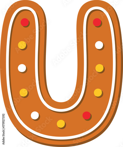 Gingerbread letter u christmas cookie isolated festive holiday treat vector