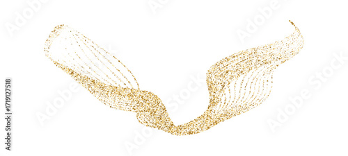 Golden dotted fluid wave line particles for premium luxury background. Abstract gold stipple flow wave, shiny liquid undulate pattern. Vector bright tinsel for holiday banner, poster, invitation