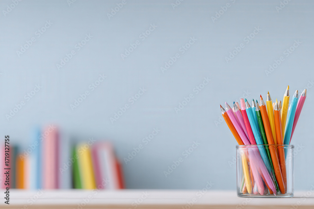 Fototapeta premium minimalist photograph depicting essential school supplies with focus on single object
