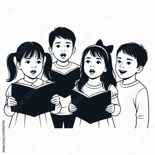 A Group of Diverse Children Singing Together with Open Books in a Harmony Performance