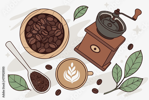 Dark coffee beans and sweet chocolate bars are a delicious and perfect pairing for a breakfast dessert