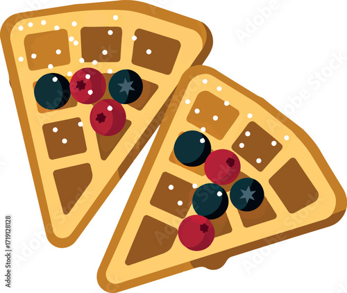 Freshly baked waffles with berries delicious breakfast treat vector