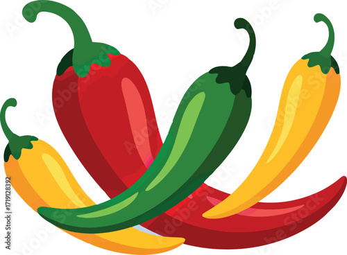 Vibrant chili peppers fresh spicy organic food ingredient collection vector