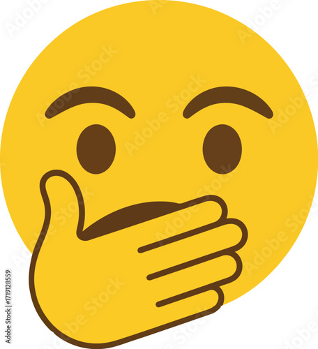 Surprised emoji covering mouth shocked expression yellow face vector
