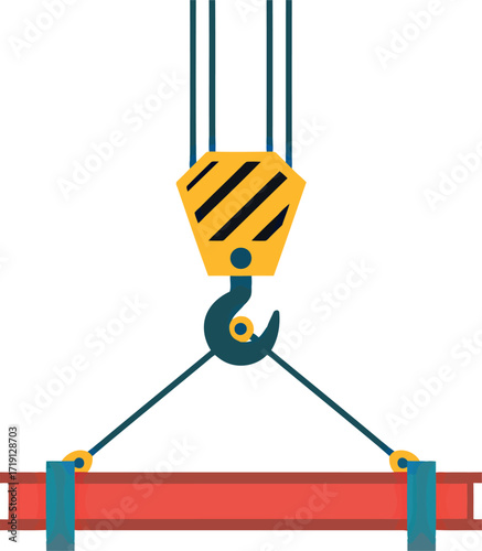 Industrial crane hook lifting steel beam construction site equipment vector