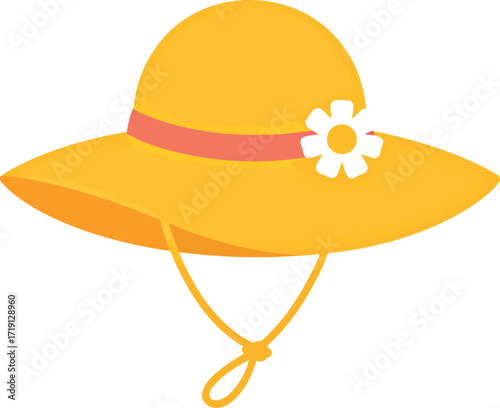 Yellow sun hat for kids with flower accent vector